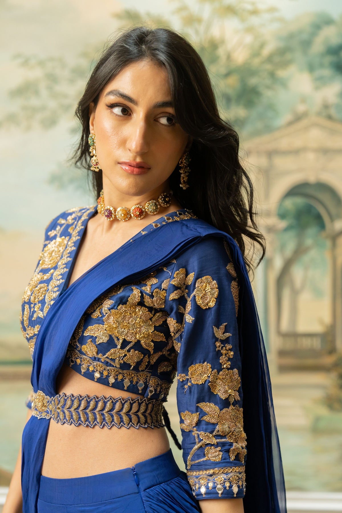 Electric Blue 3 Layer Saree Set