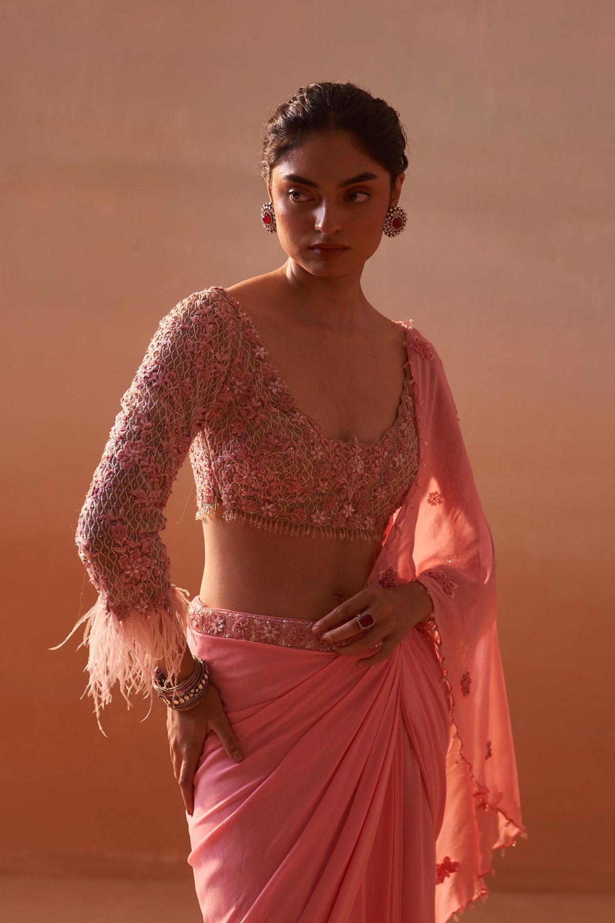 Pink Draped Saree