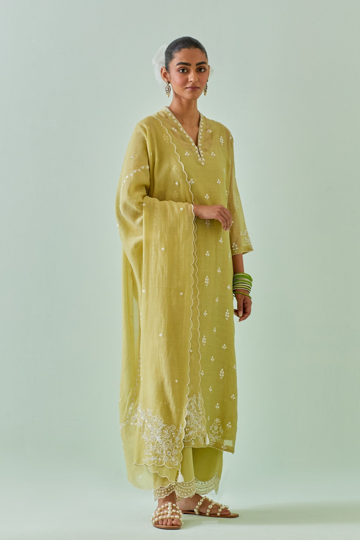 Green Embroidered Straight Kurta Set