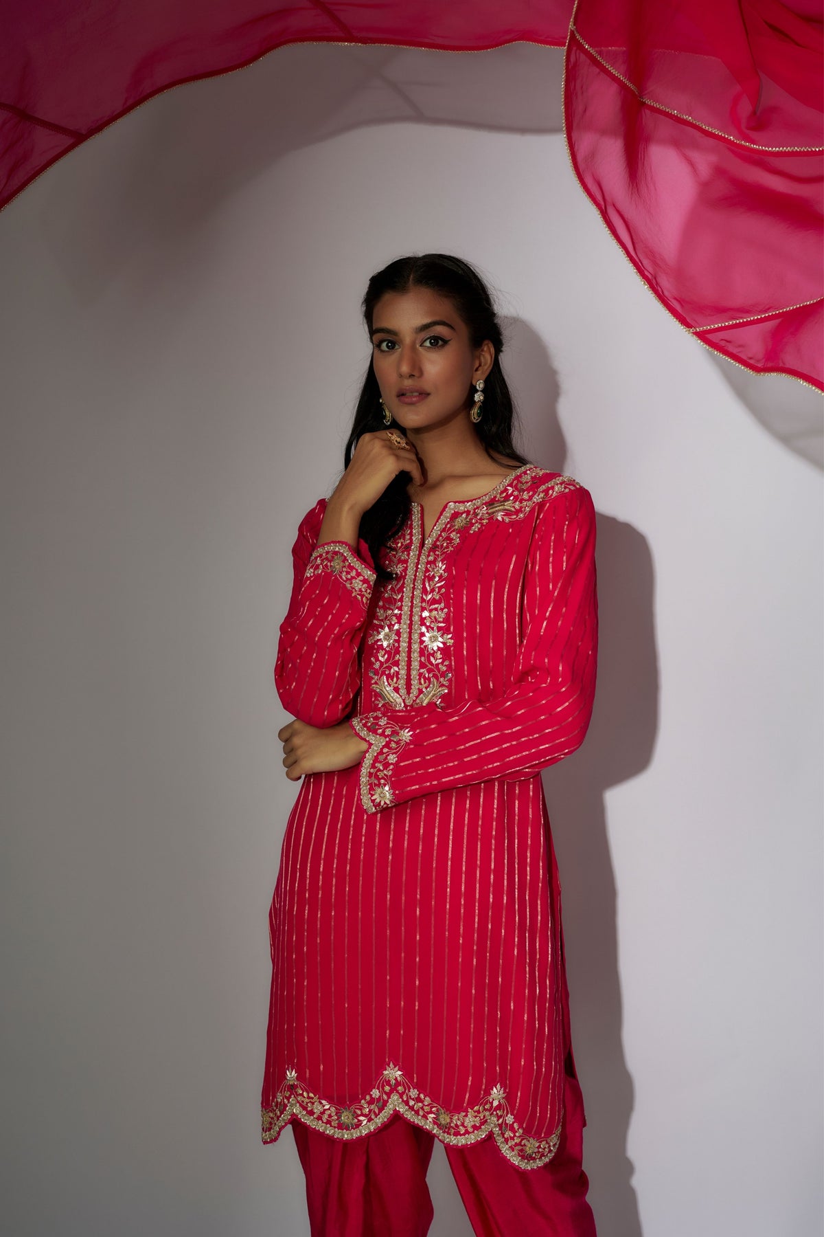 Hot Pink Embroidered Kurta Set