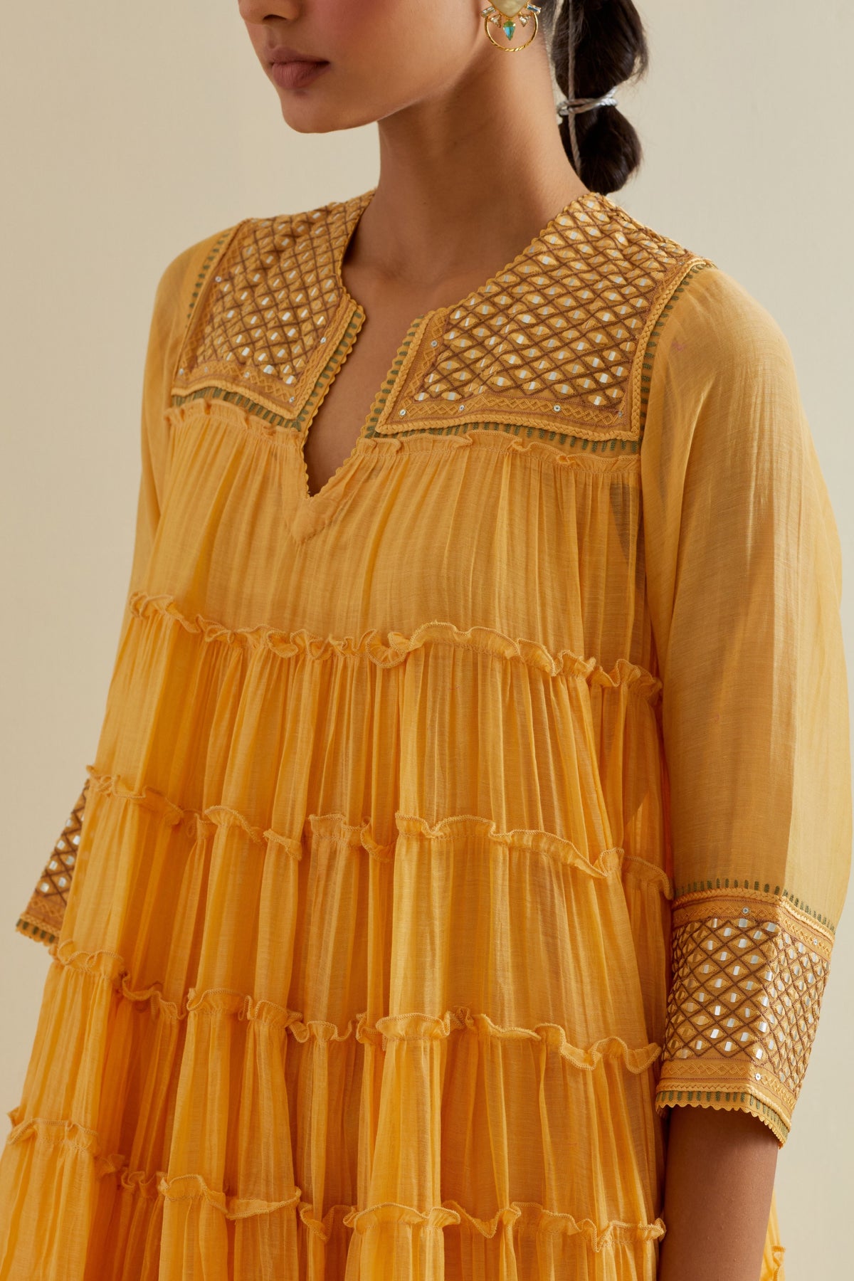 Yellow  Multi-tiered Kurta Set