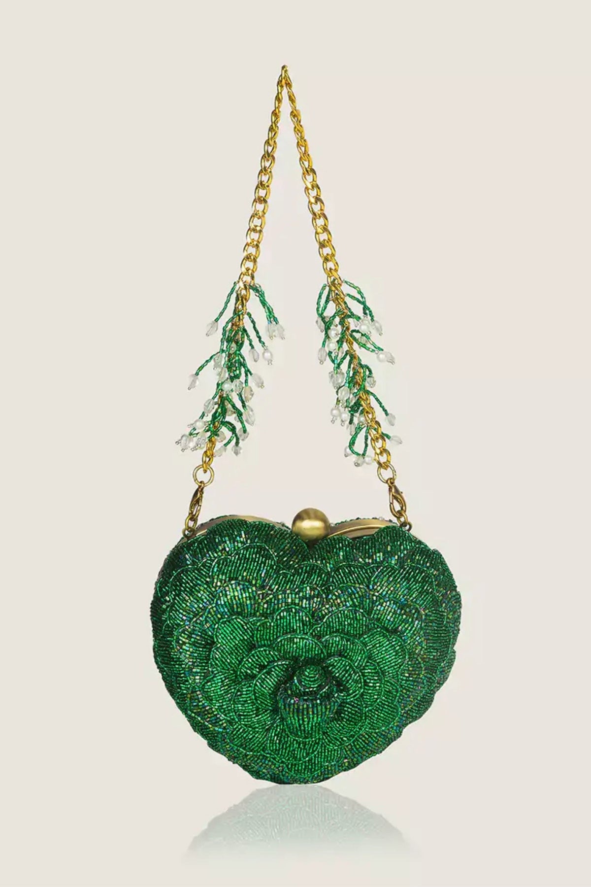 Isa Beaded Heart Clutch – Green