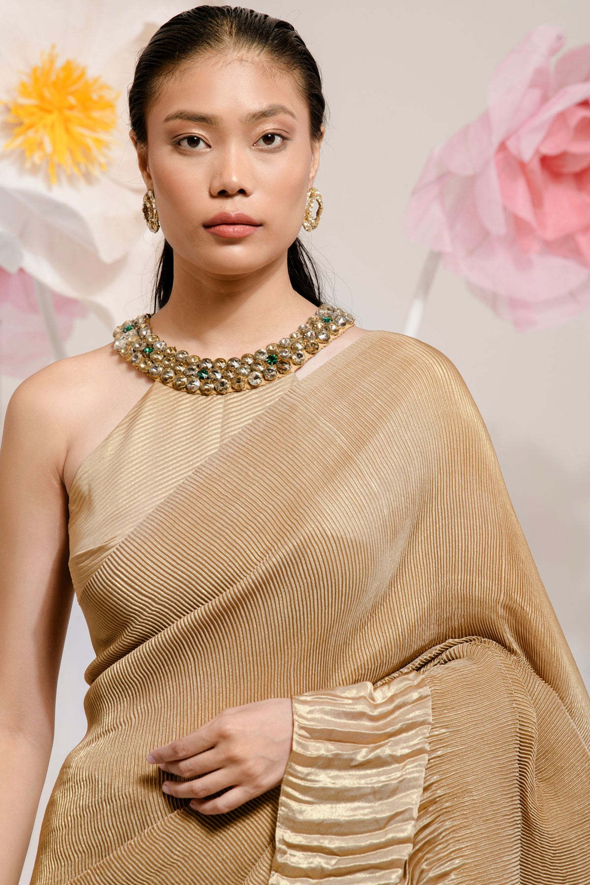 Golden Lilac Saree