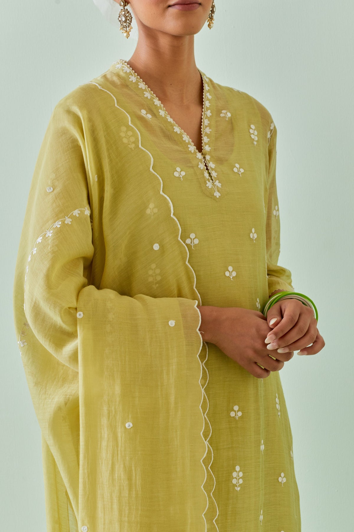 Green Embroidered Straight Kurta Set