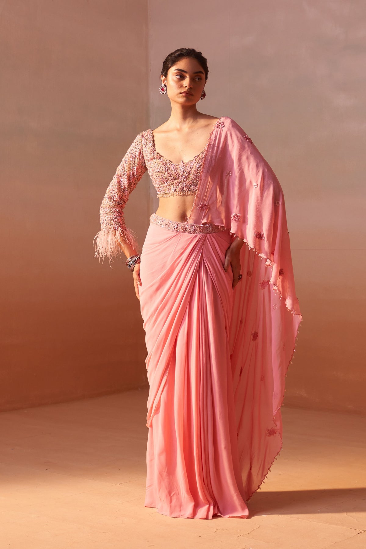 Pink Draped Saree