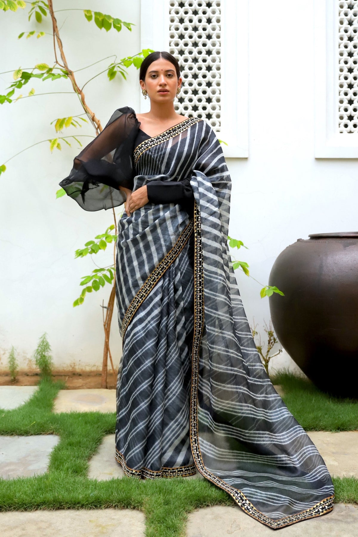 Black Lahariya Saree Set