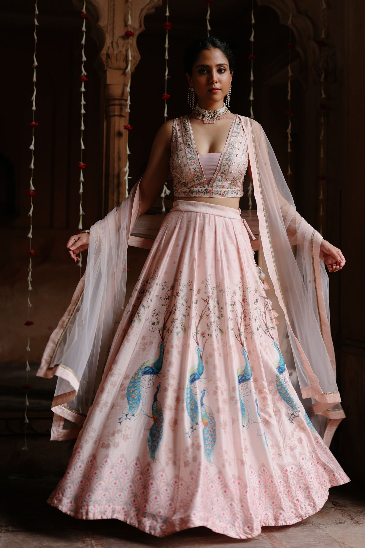 Pink Embroidered Lehenga Set