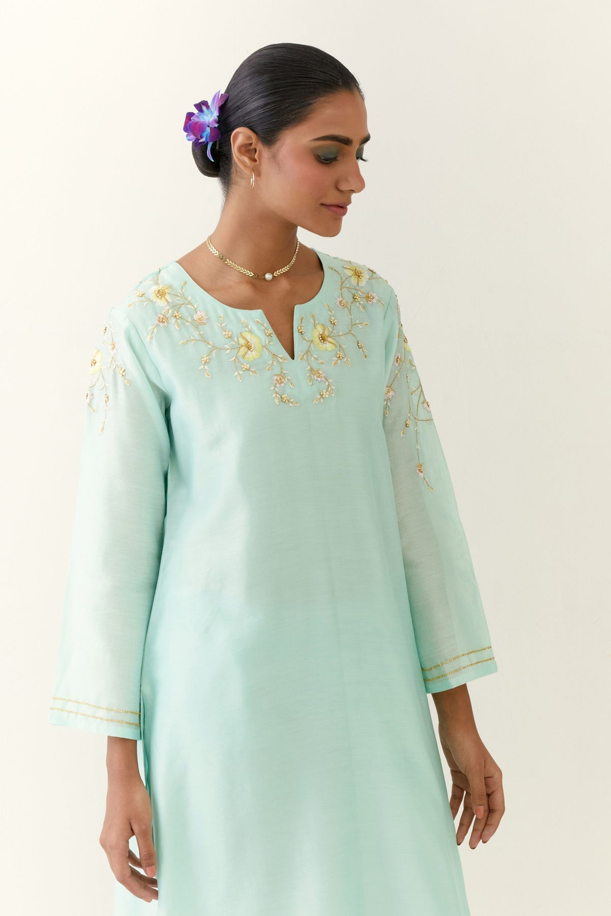 Mint Hand Embroidered Kurta