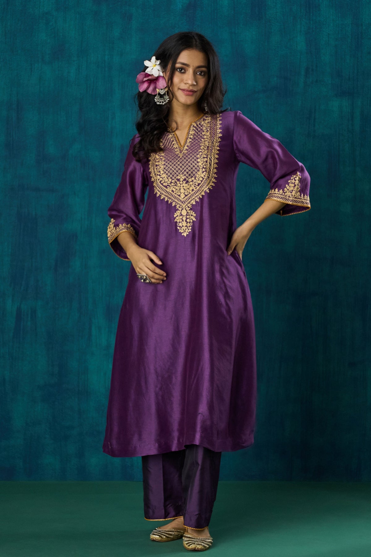 Purple Embroidered Kurta Sets