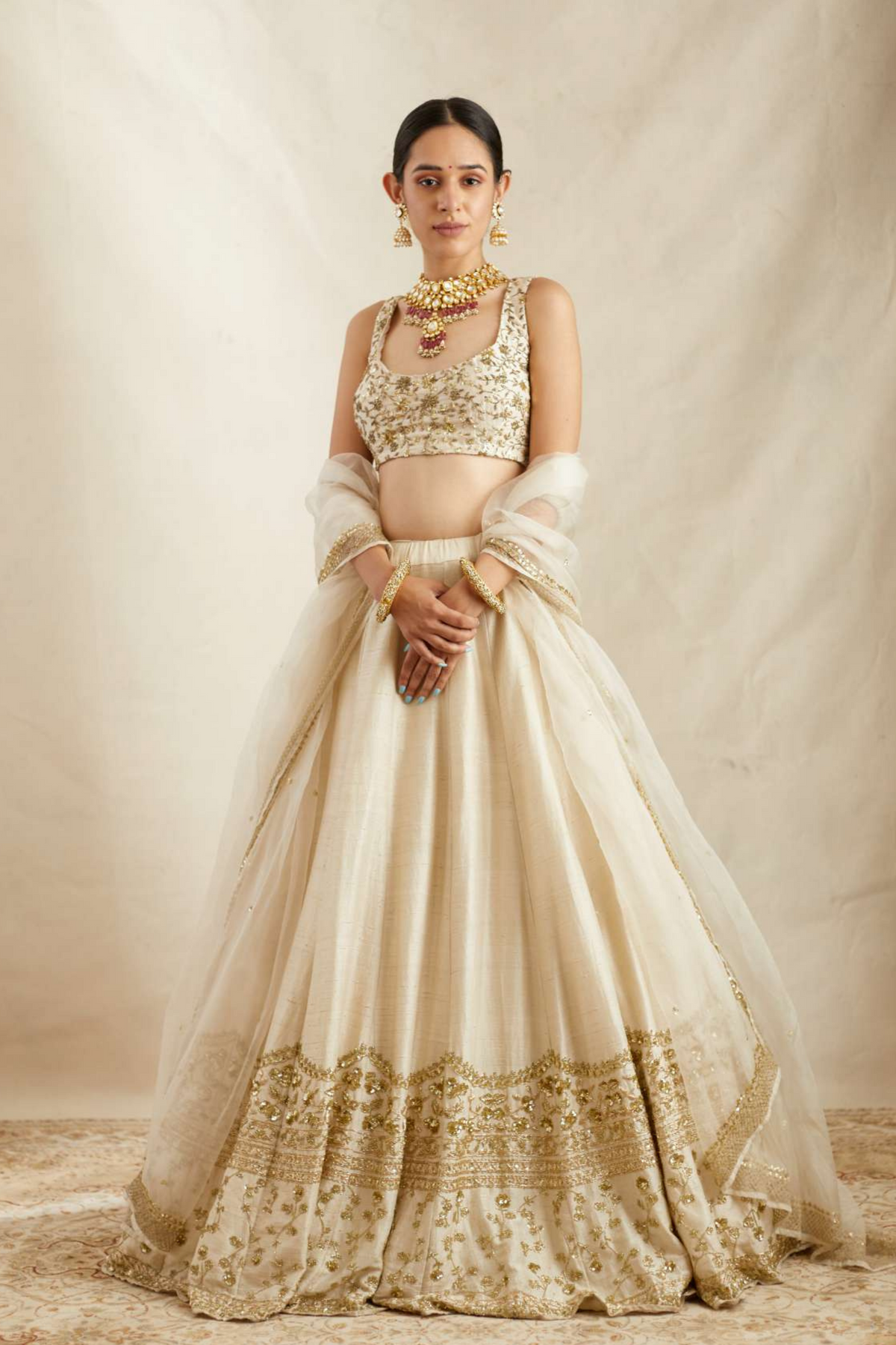 Off White Raw Silk Lehenga Set