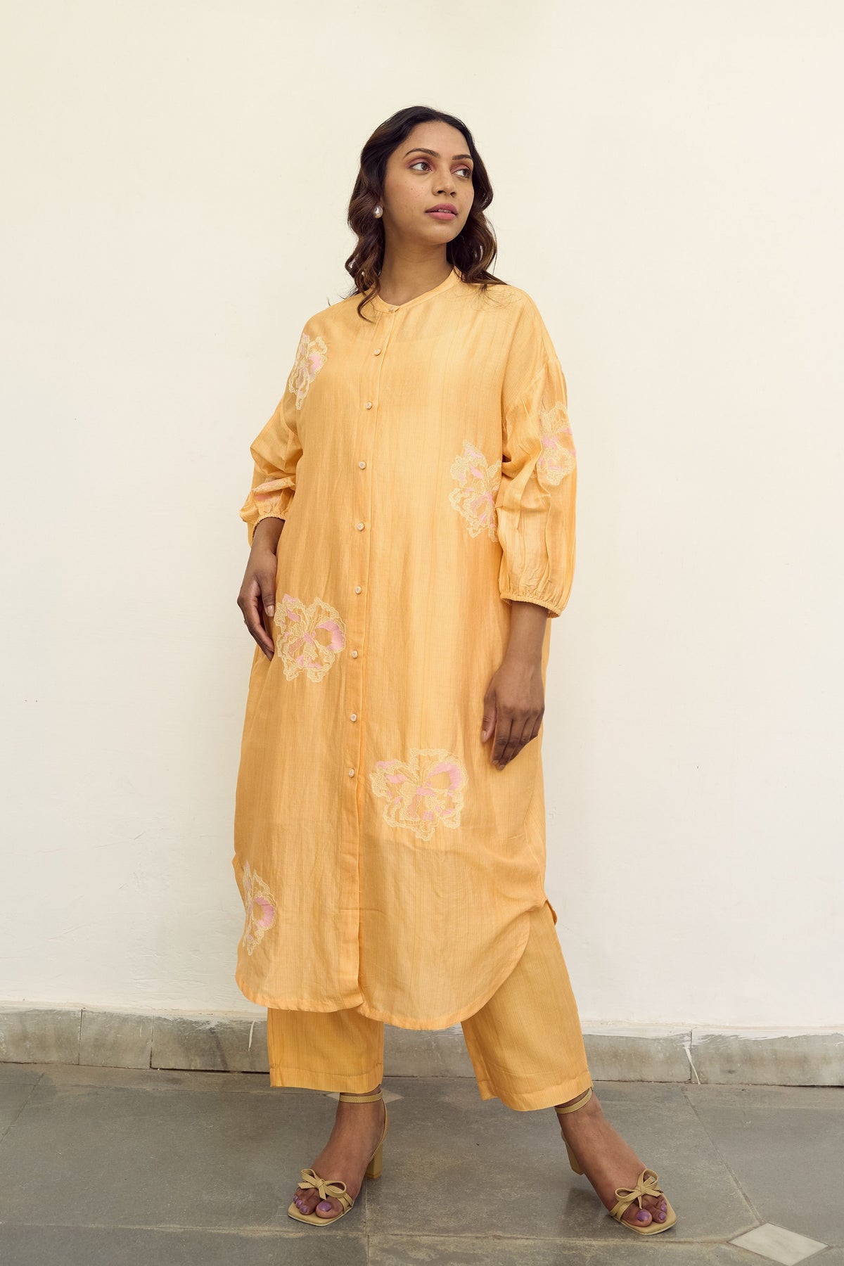 Embroidered Orange Chanderi Tunic