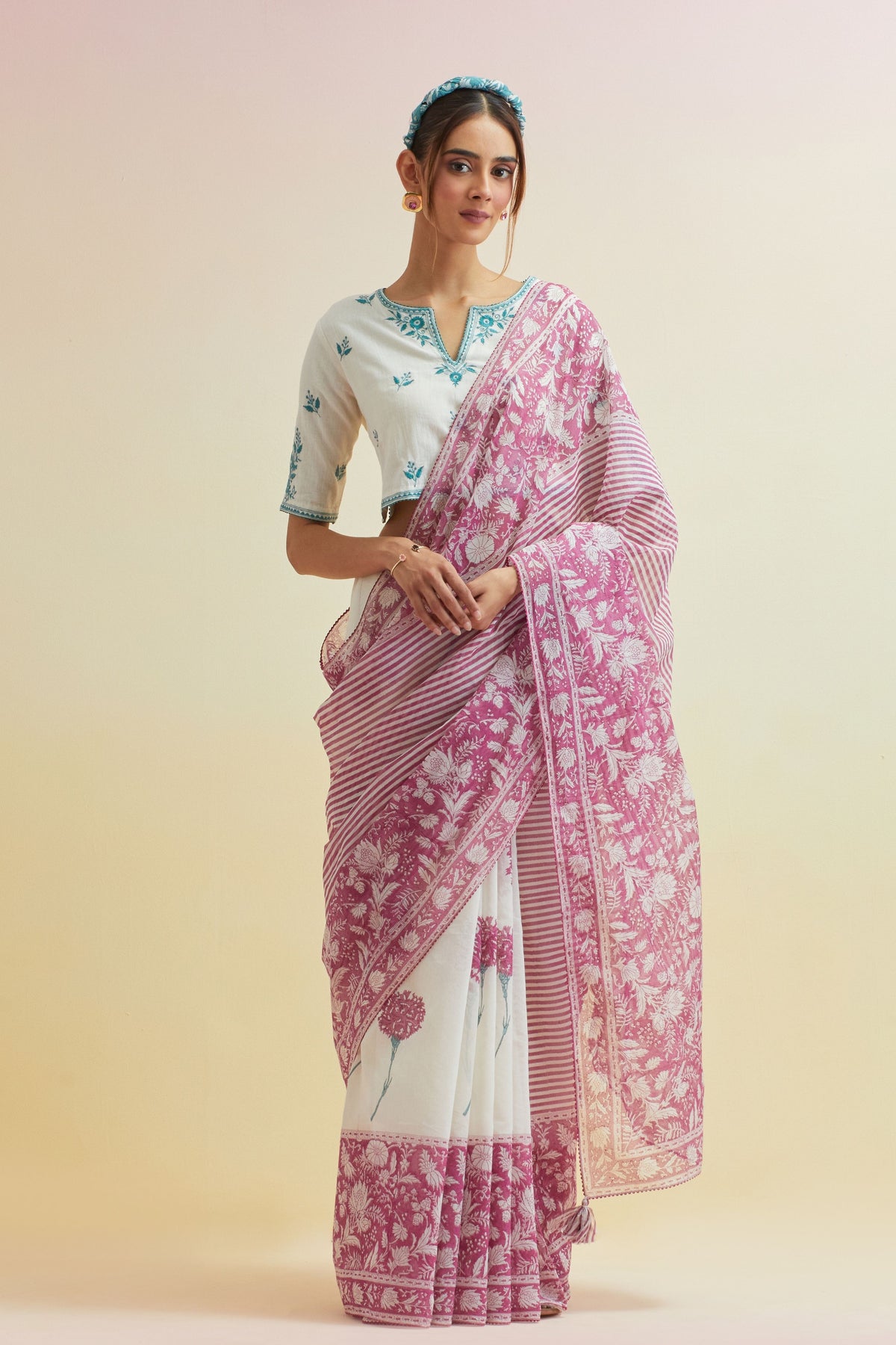 Flower Print Saree Set