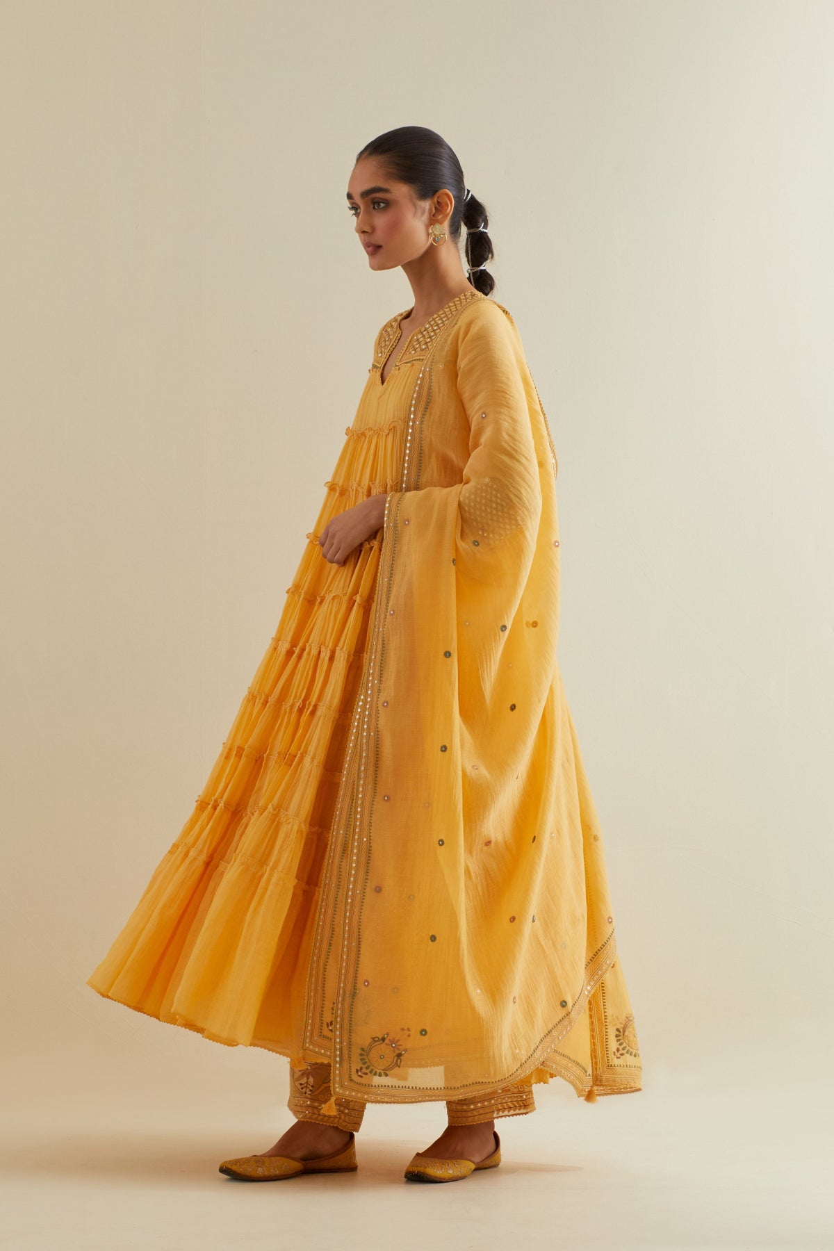 Yellow  Multi-tiered Kurta Set