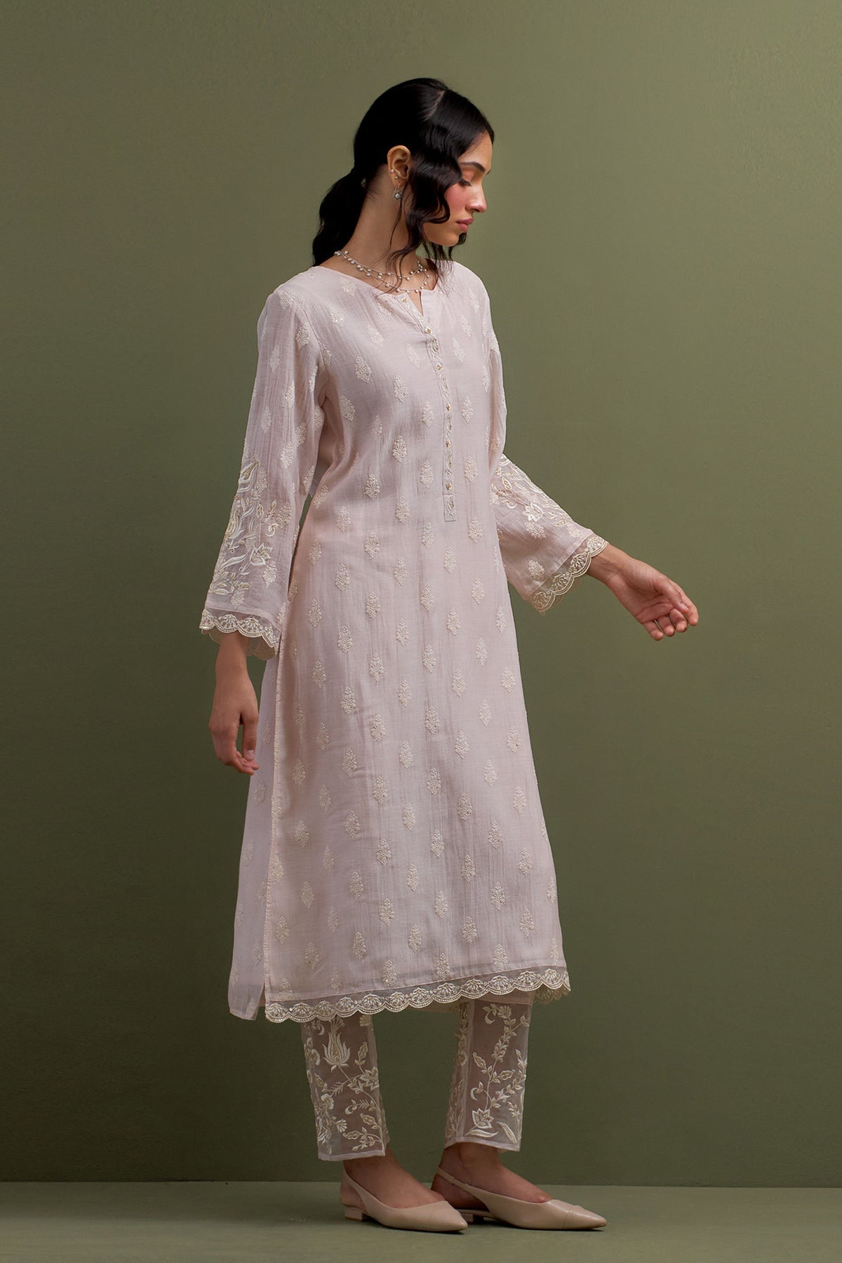 Pink Embroidered Kurta Set With Dupatta