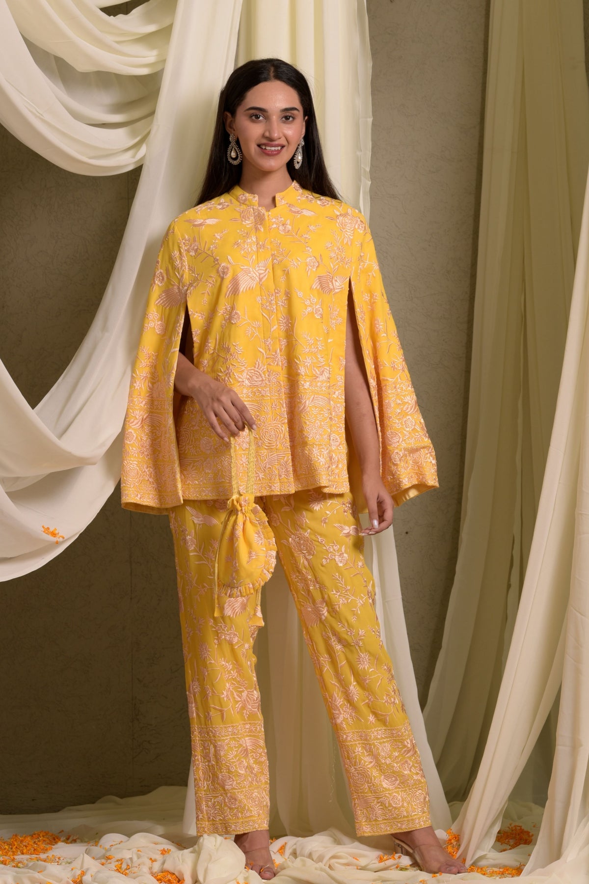 Yellow Reyna Gara Glazed Jacket Set