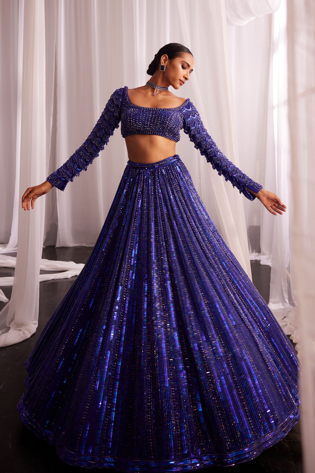 Blue Embroidered Lehenga Set