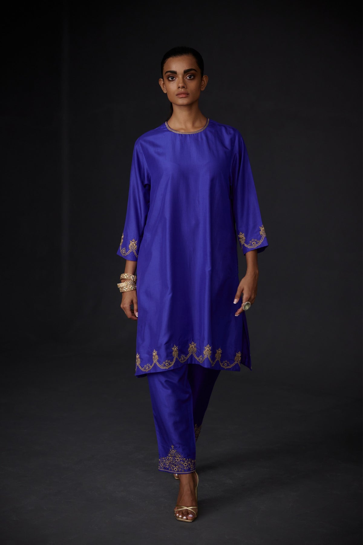 Persian Blue  Embroidered Tunic &amp; Trouser Set