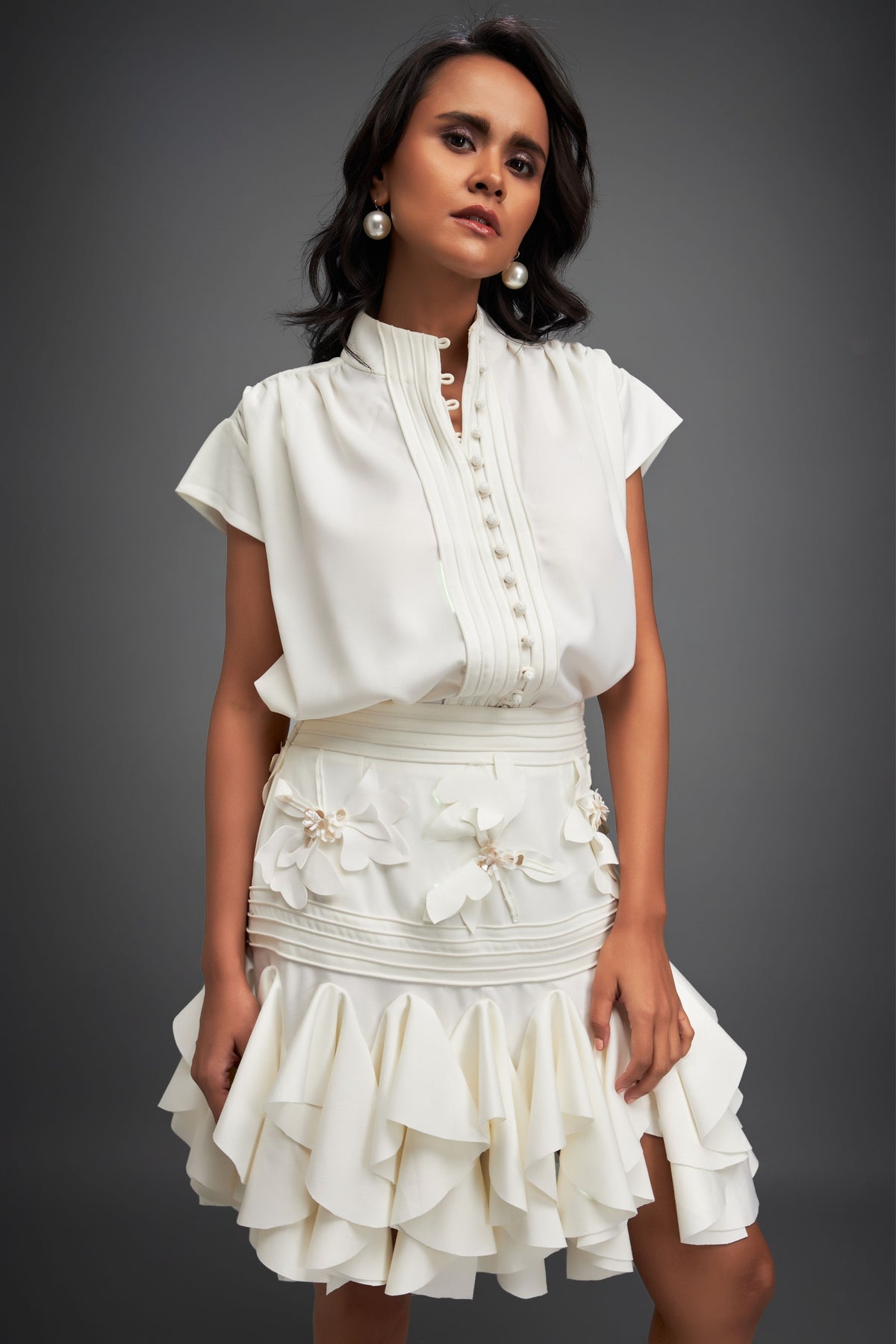 White Top With Ruffles Skirt