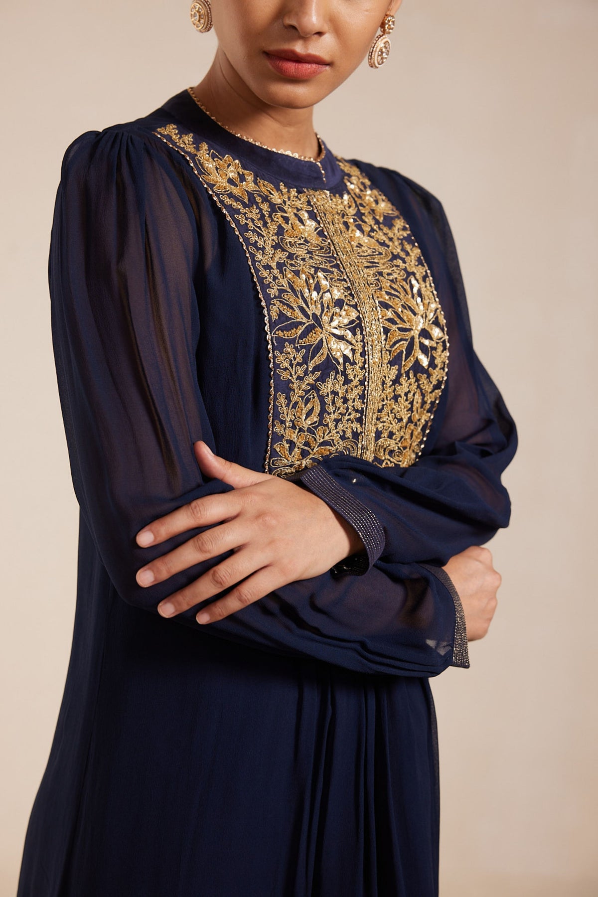 Navy Blue Embroidery Dress