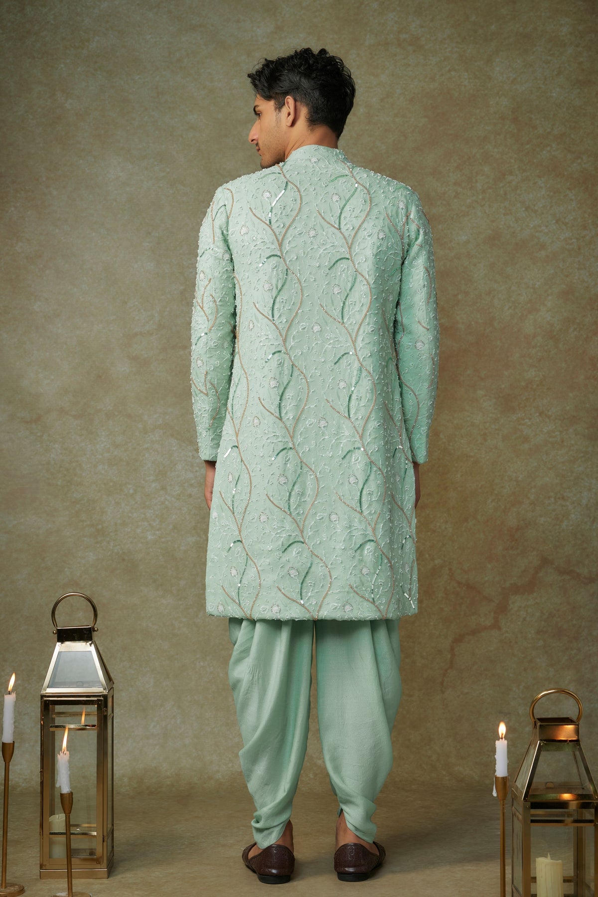 Mint Embroidered Sherwani Set