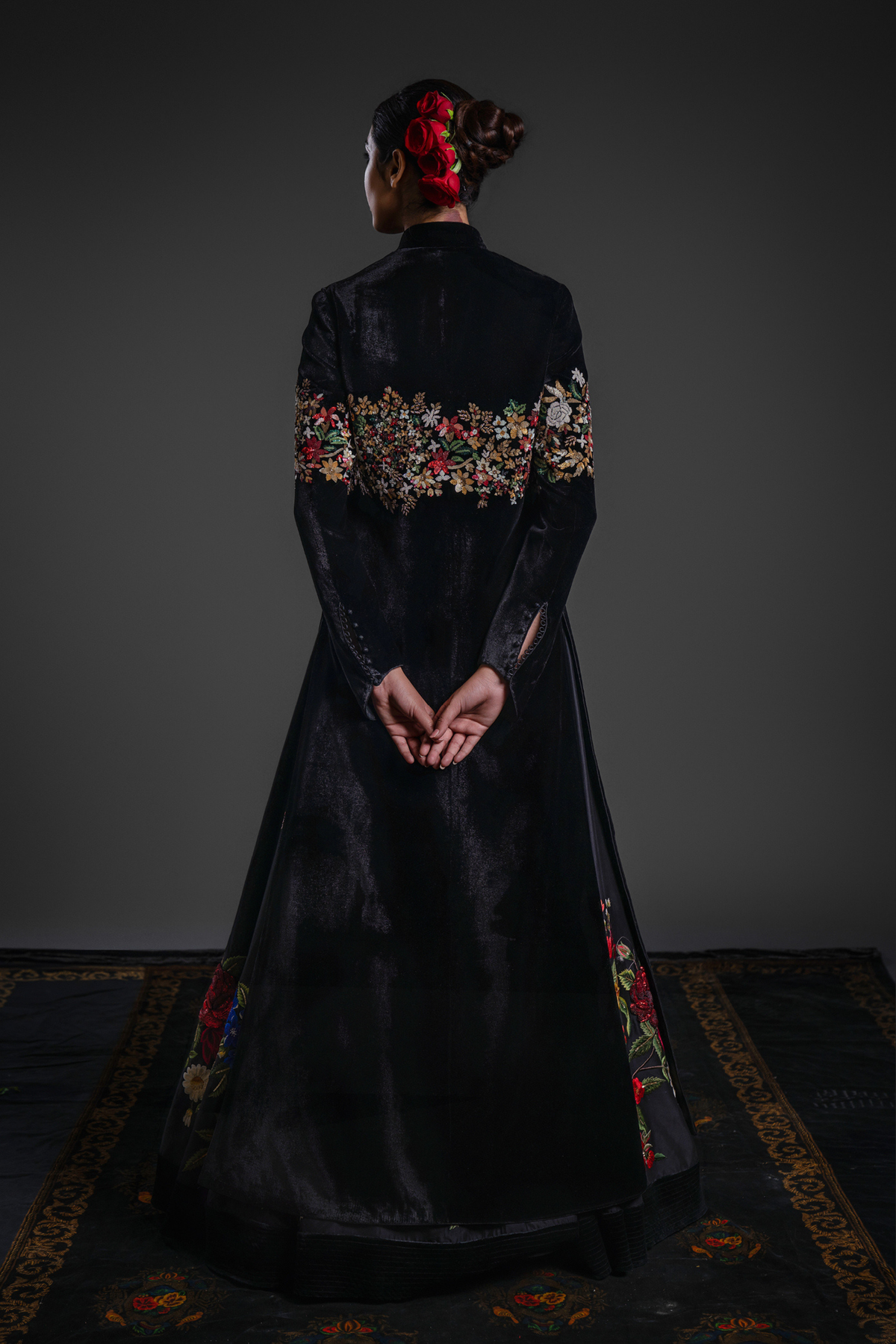 Black Long Jacket With Embroidery