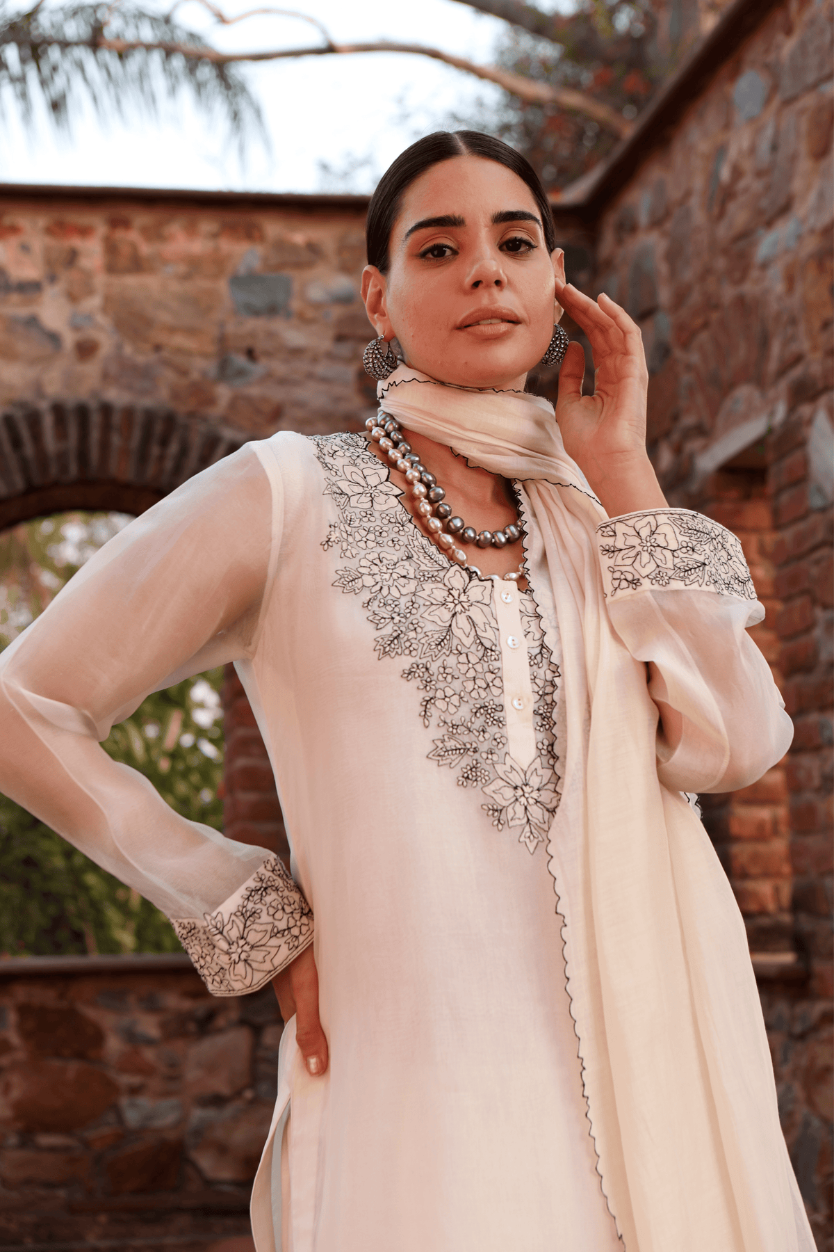 Ivory Organza Kurta And Pant