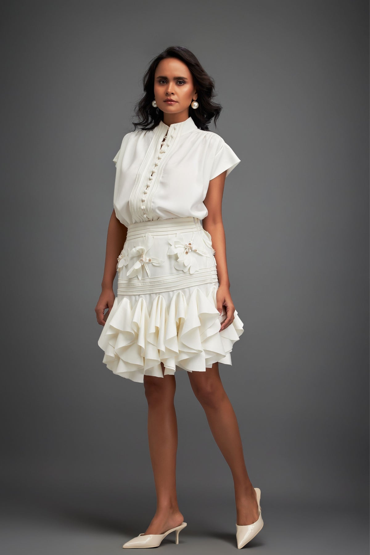 White Top With Ruffles Skirt