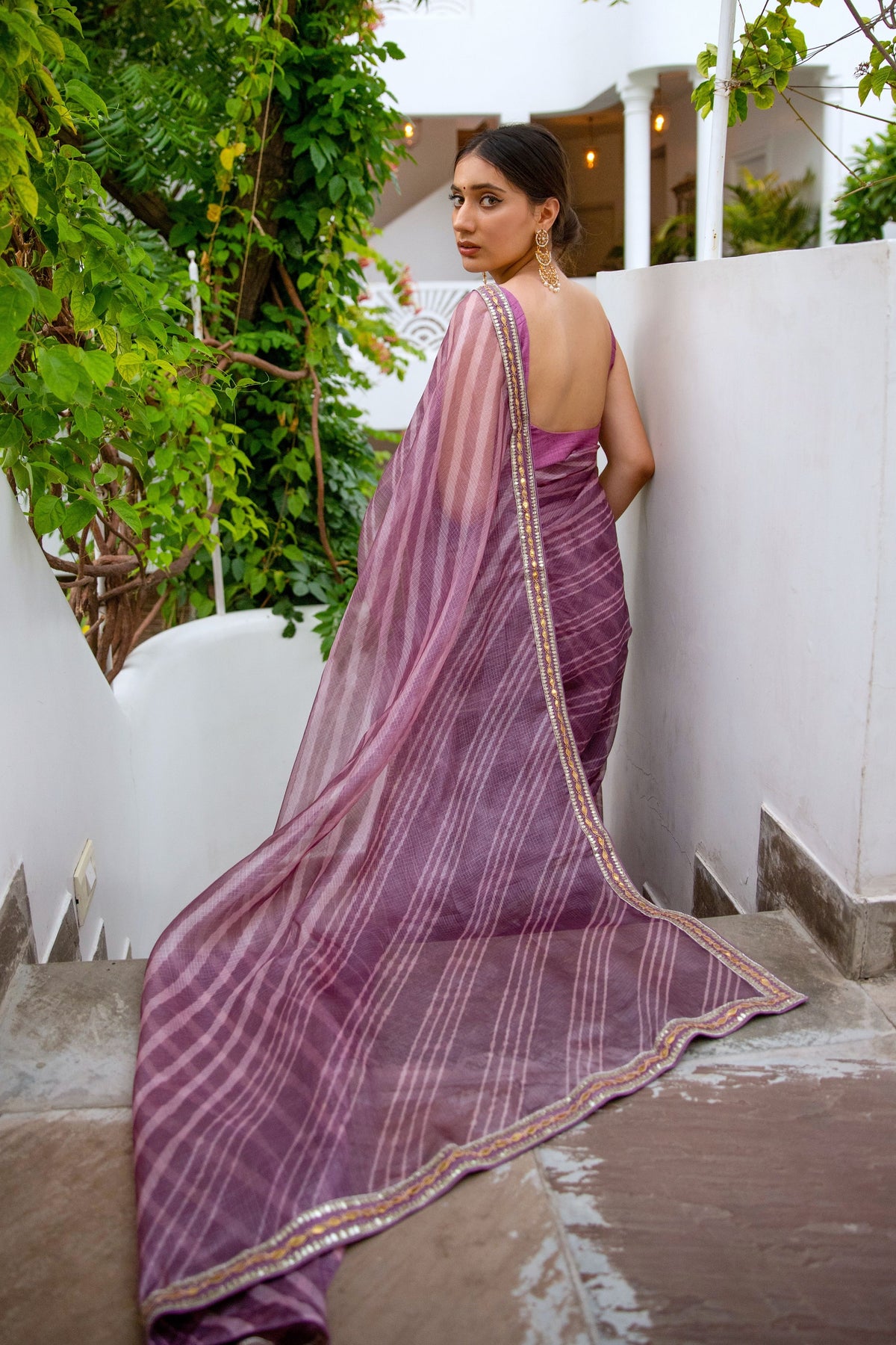 Lilac Lahariya Saree Set