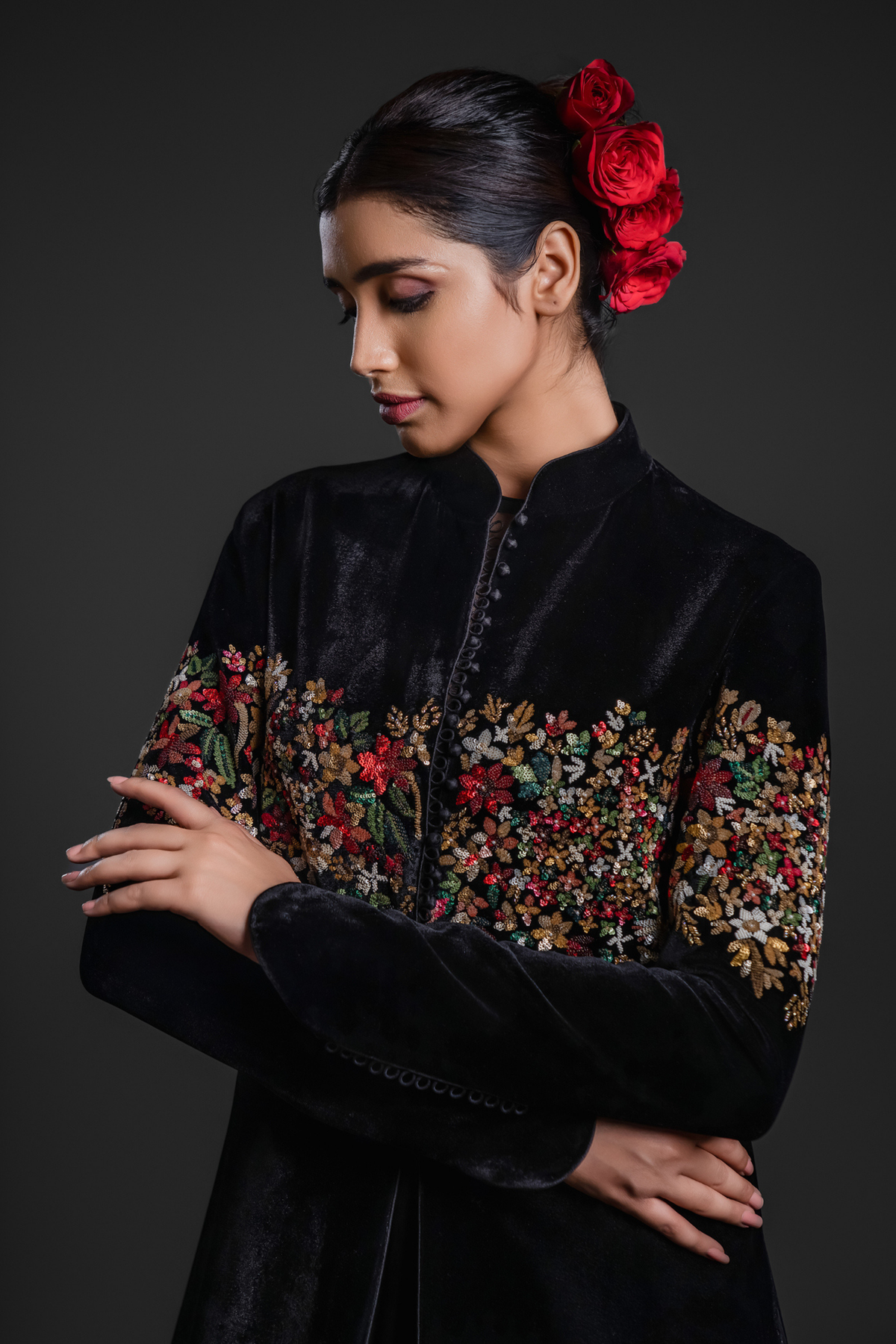 Black Long Jacket With Embroidery