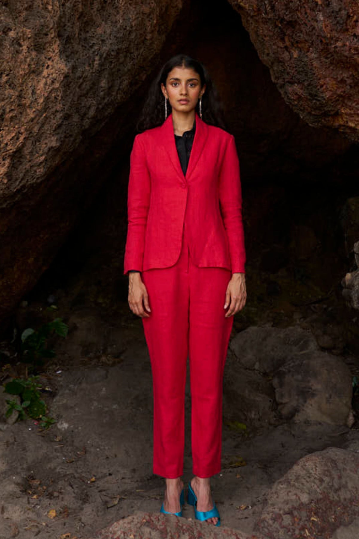 Red Linen Blazer Set