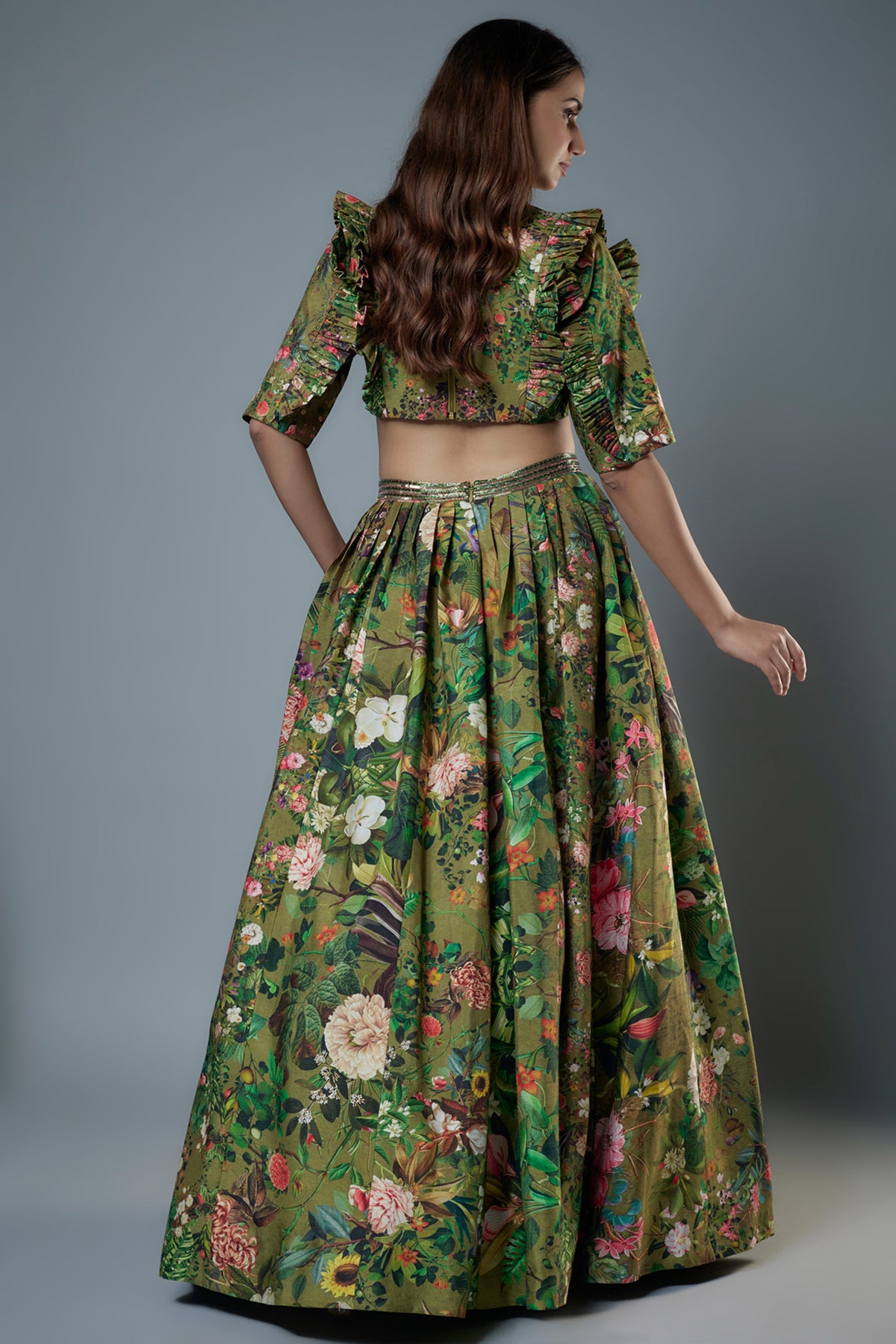 Botanical Printed Green Lehenga Set