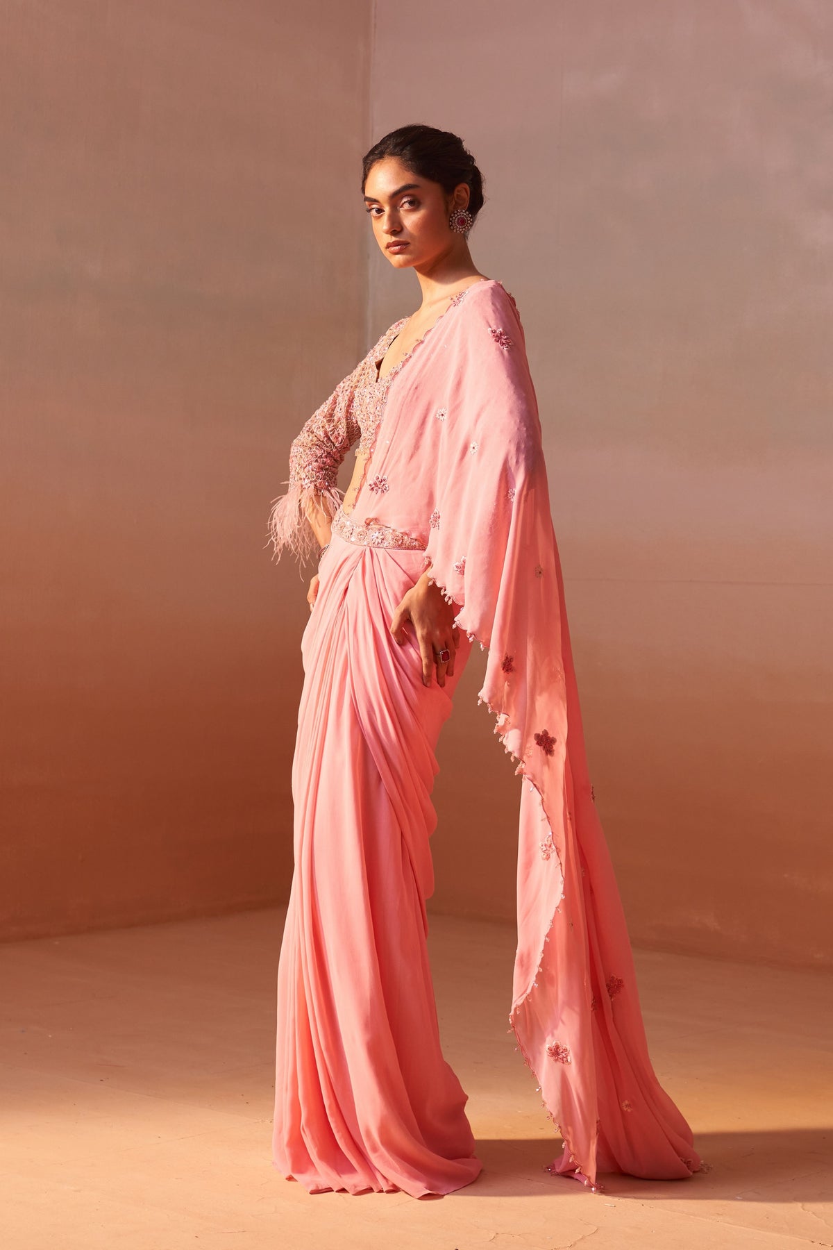 Pink Draped Saree