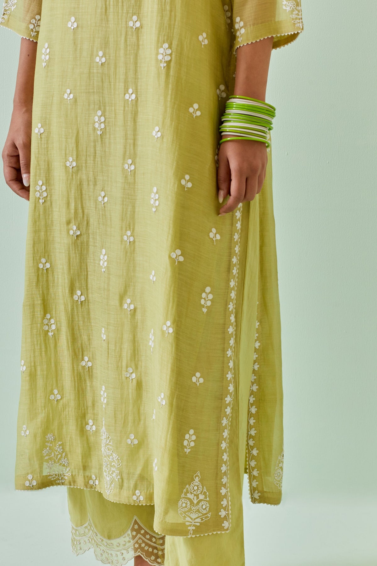 Green Embroidered Straight Kurta Set