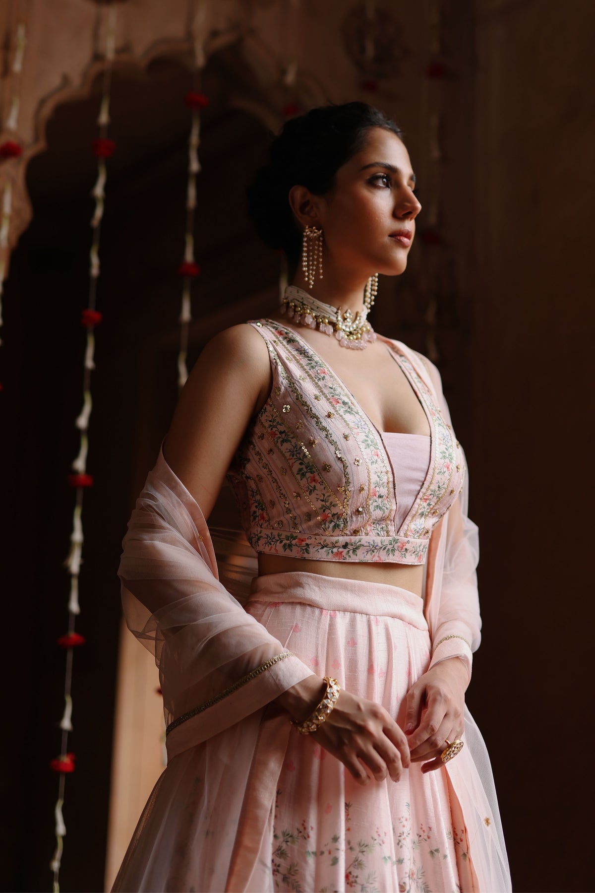 Pink Embroidered Lehenga Set