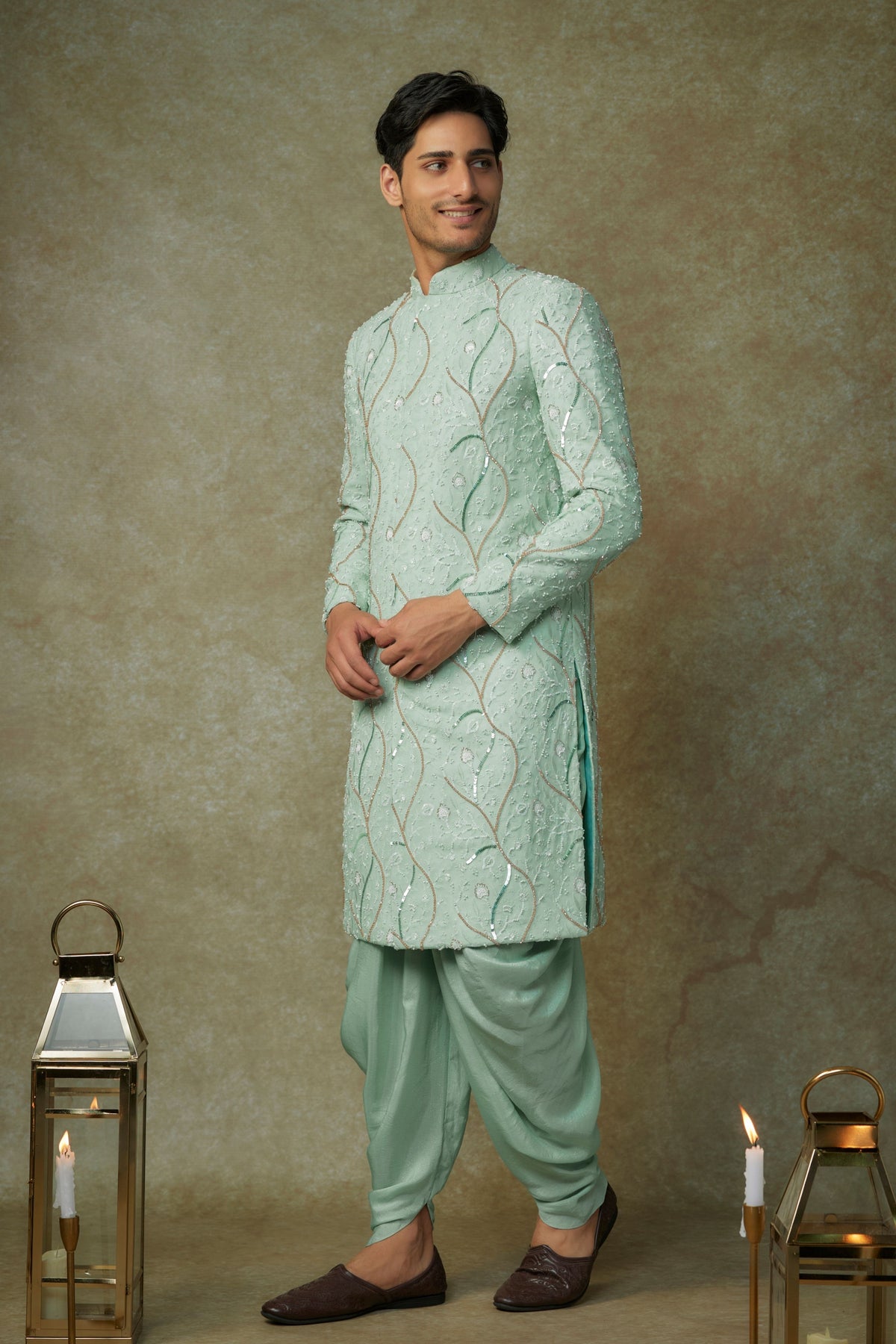 Mint Embroidered Sherwani Set