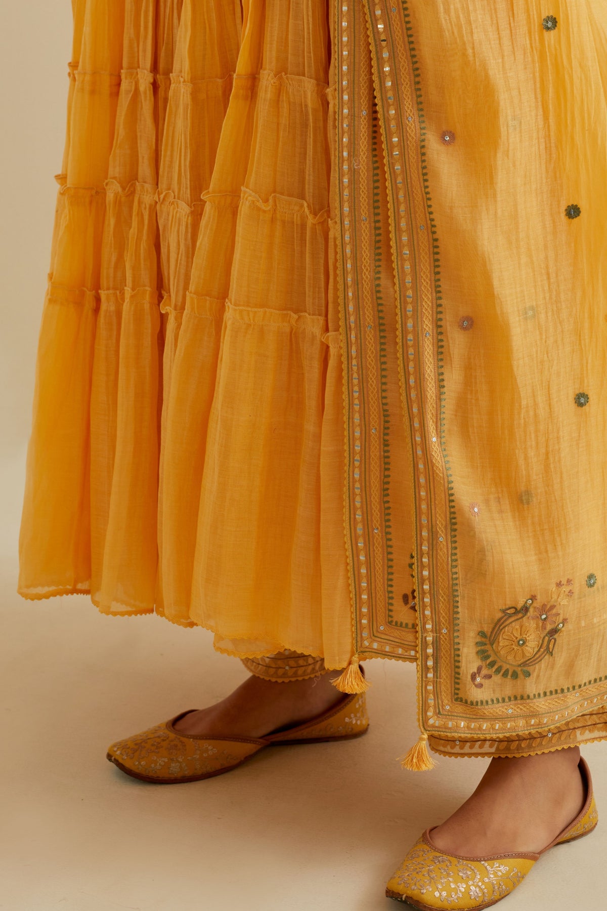 Yellow  Multi-tiered Kurta Set