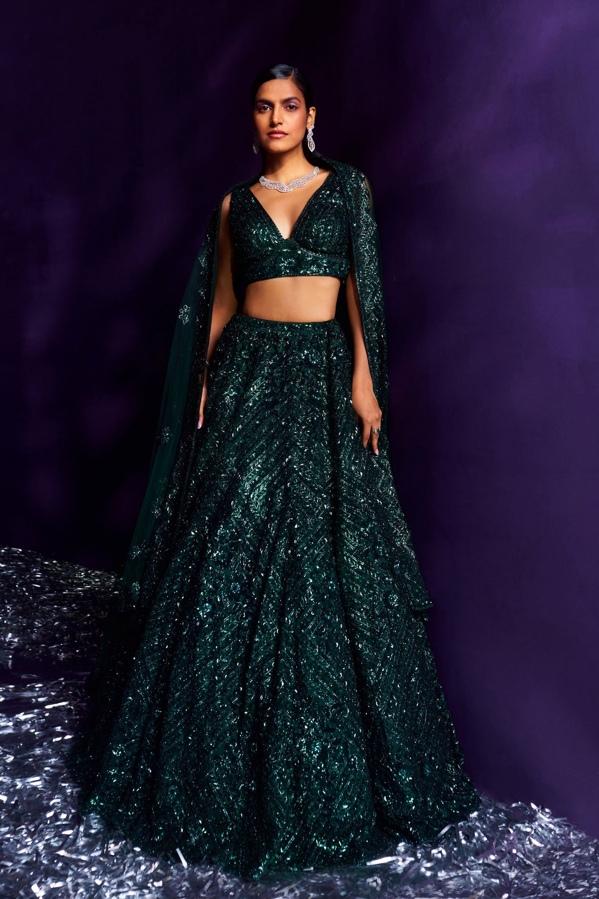 Emerald Green Sequins Lehenga Set