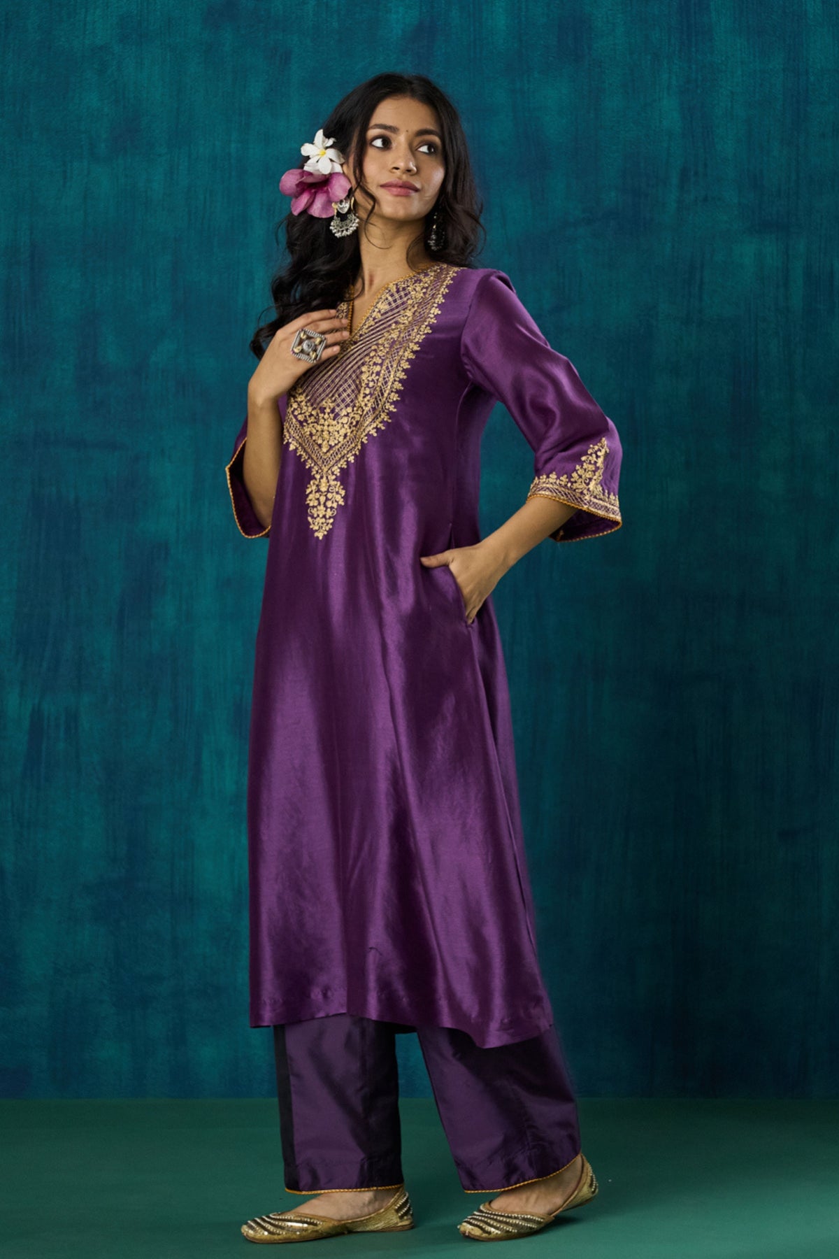 Purple Embroidered Kurta Sets