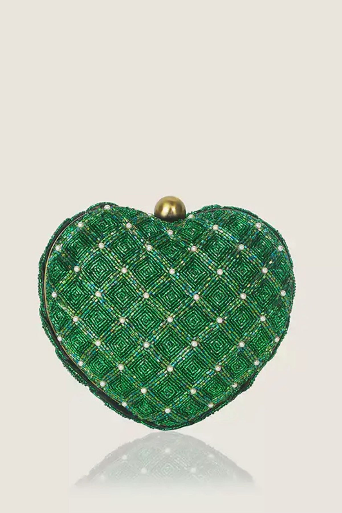 Isa Beaded Heart Clutch – Green