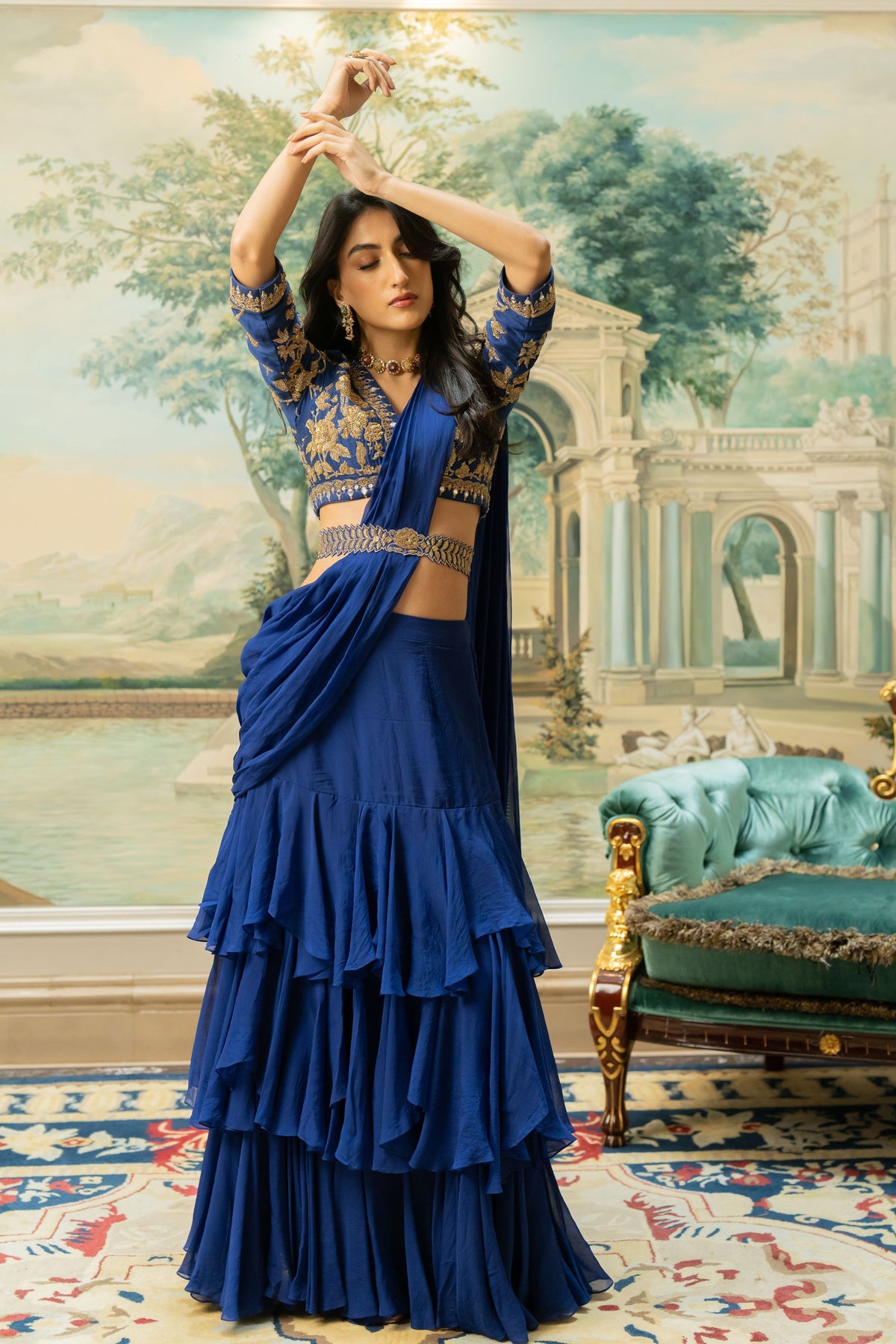 Electric Blue 3 Layer Saree Set