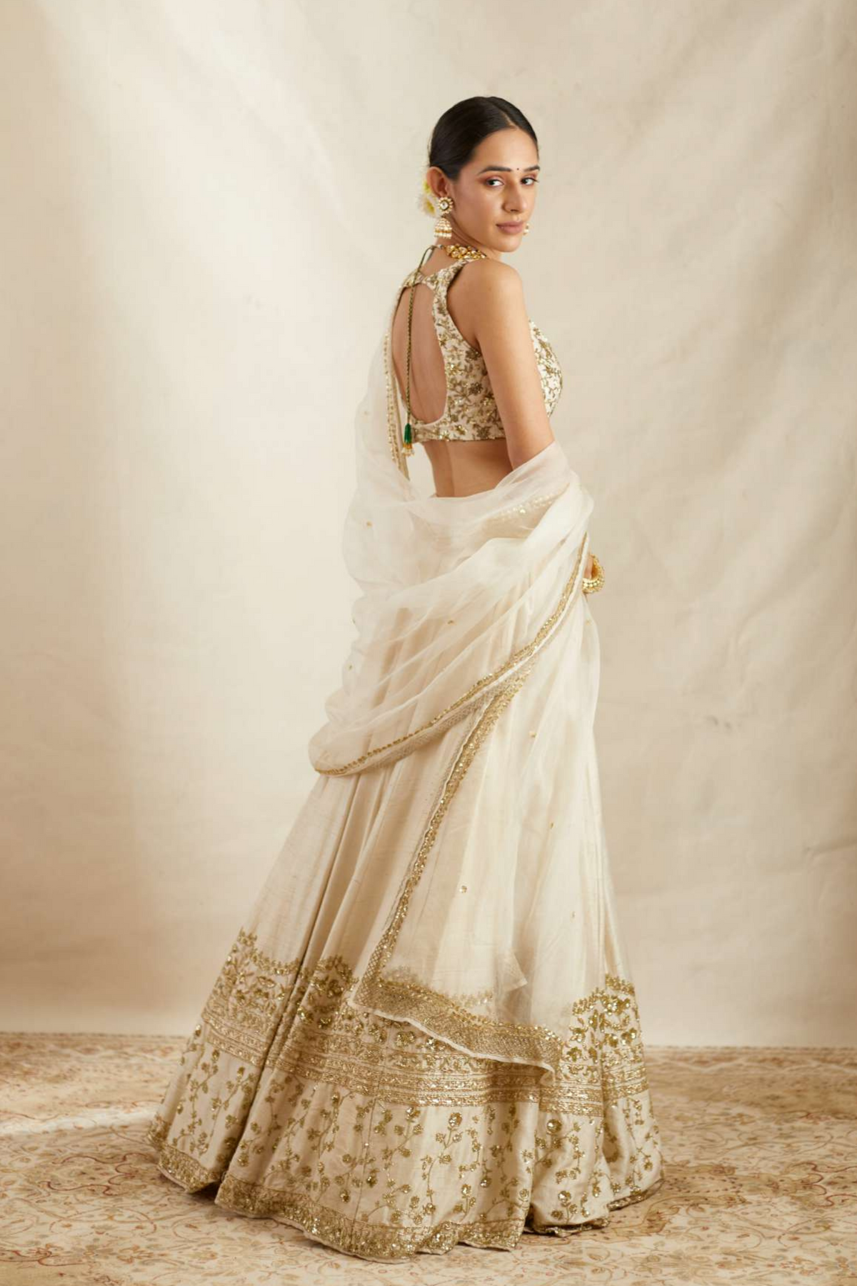 Off White Raw Silk Lehenga Set