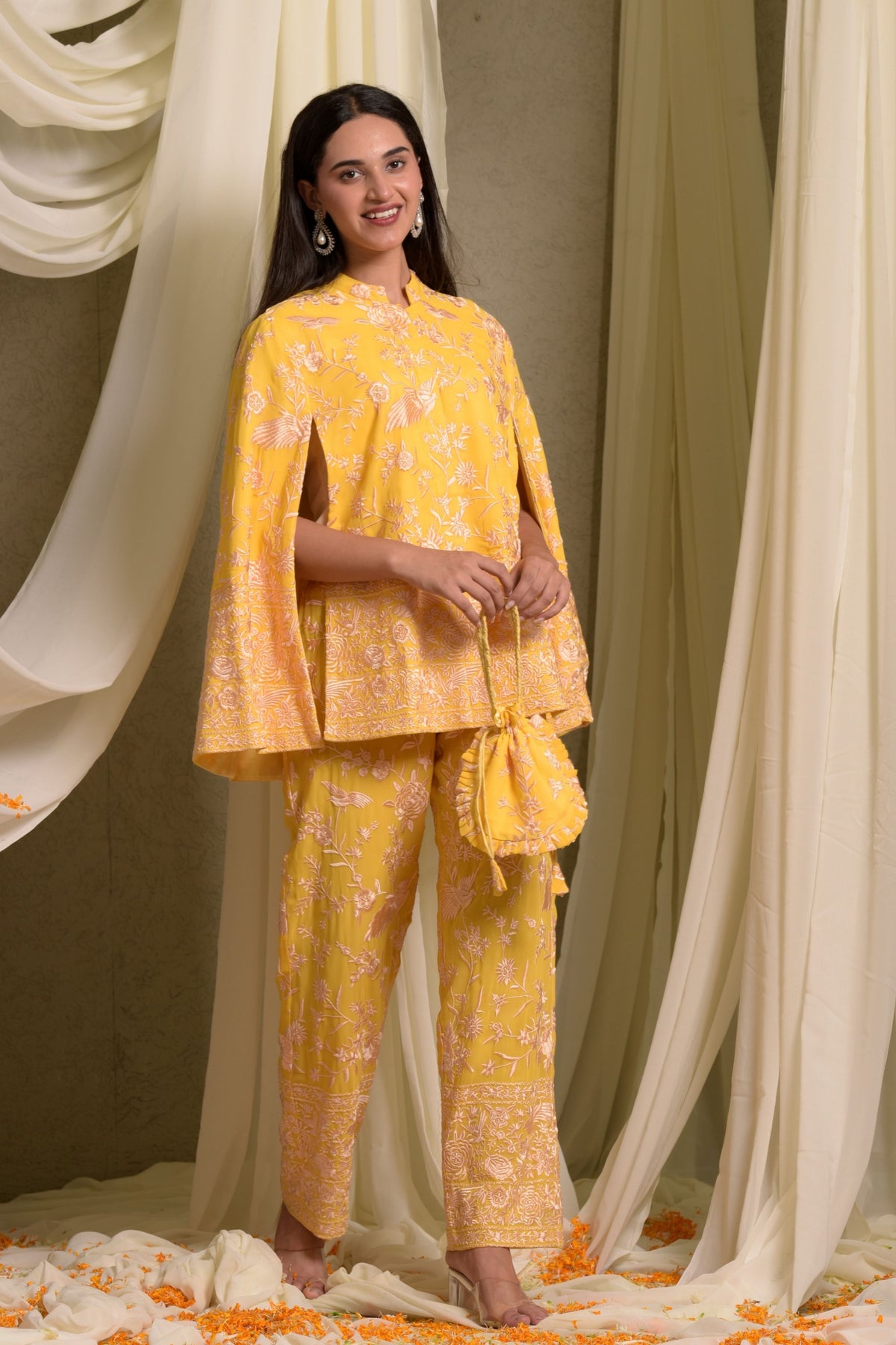 Yellow Reyna Gara Glazed Jacket Set