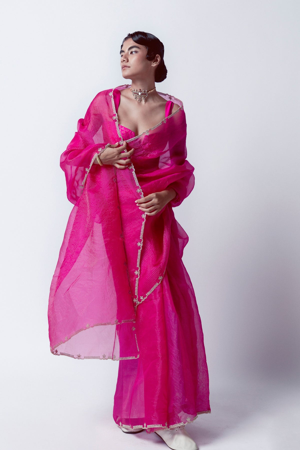 Handwoven Crimson Pink Organza Saree