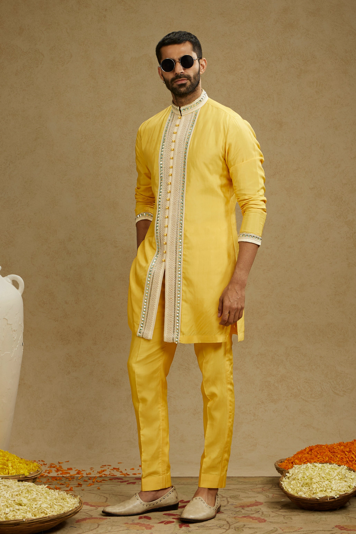 Front Open Embroidered Kurta With Pants