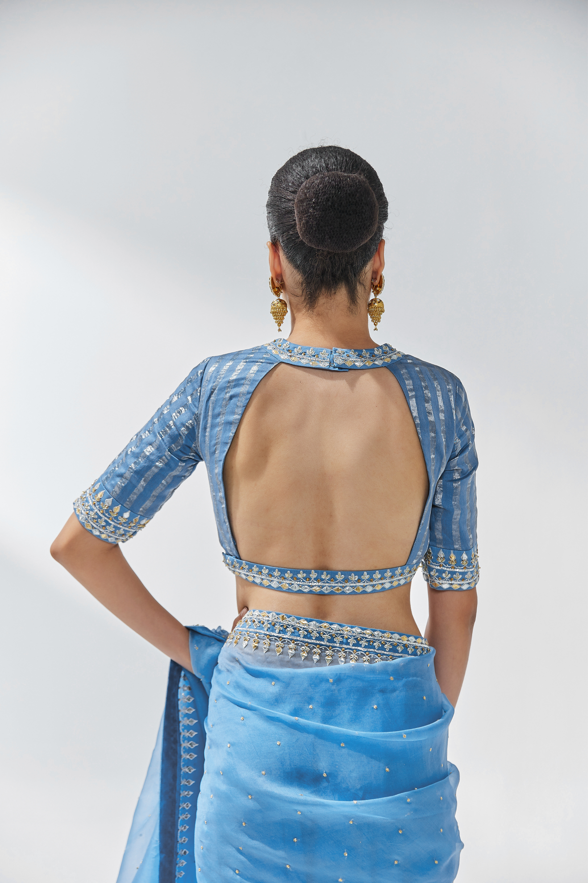 Cerulean Blue Embroidered Saree Set