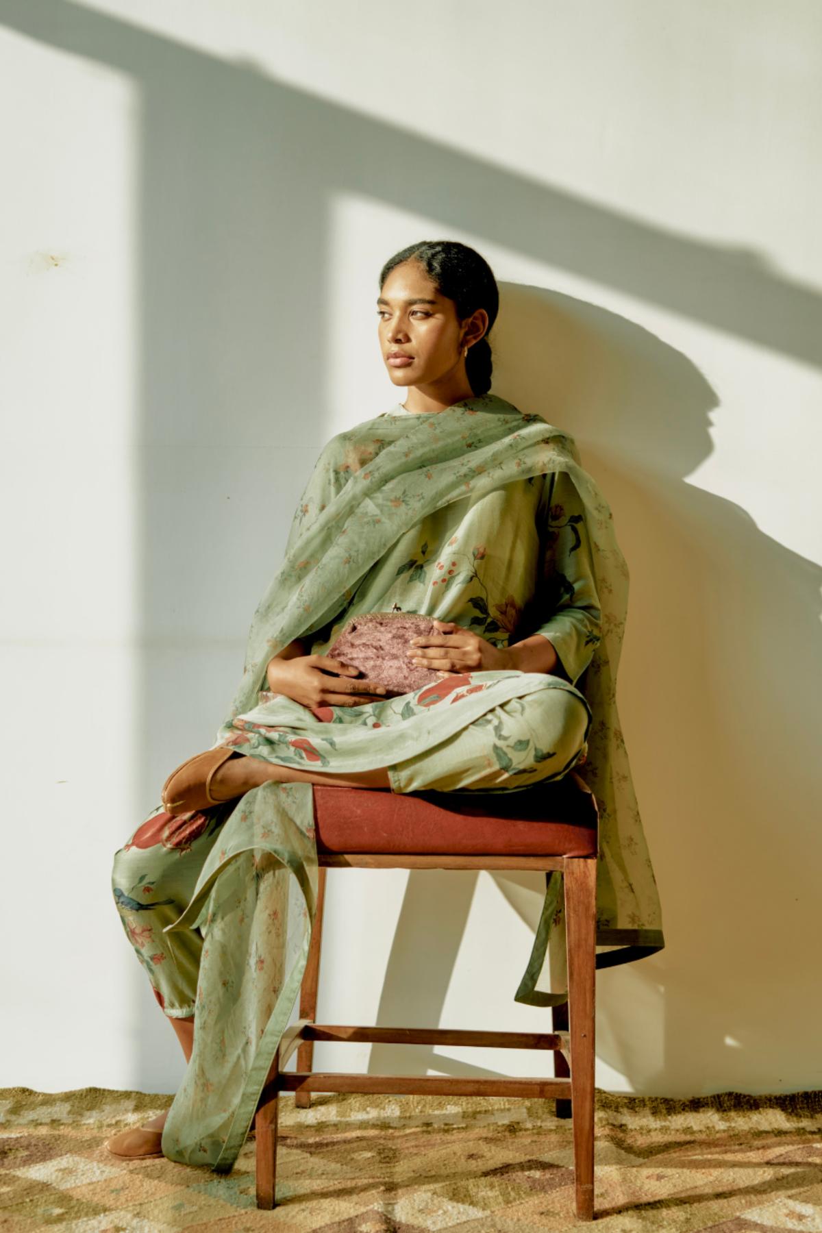 Bloome Sage Green Set With Dupatta