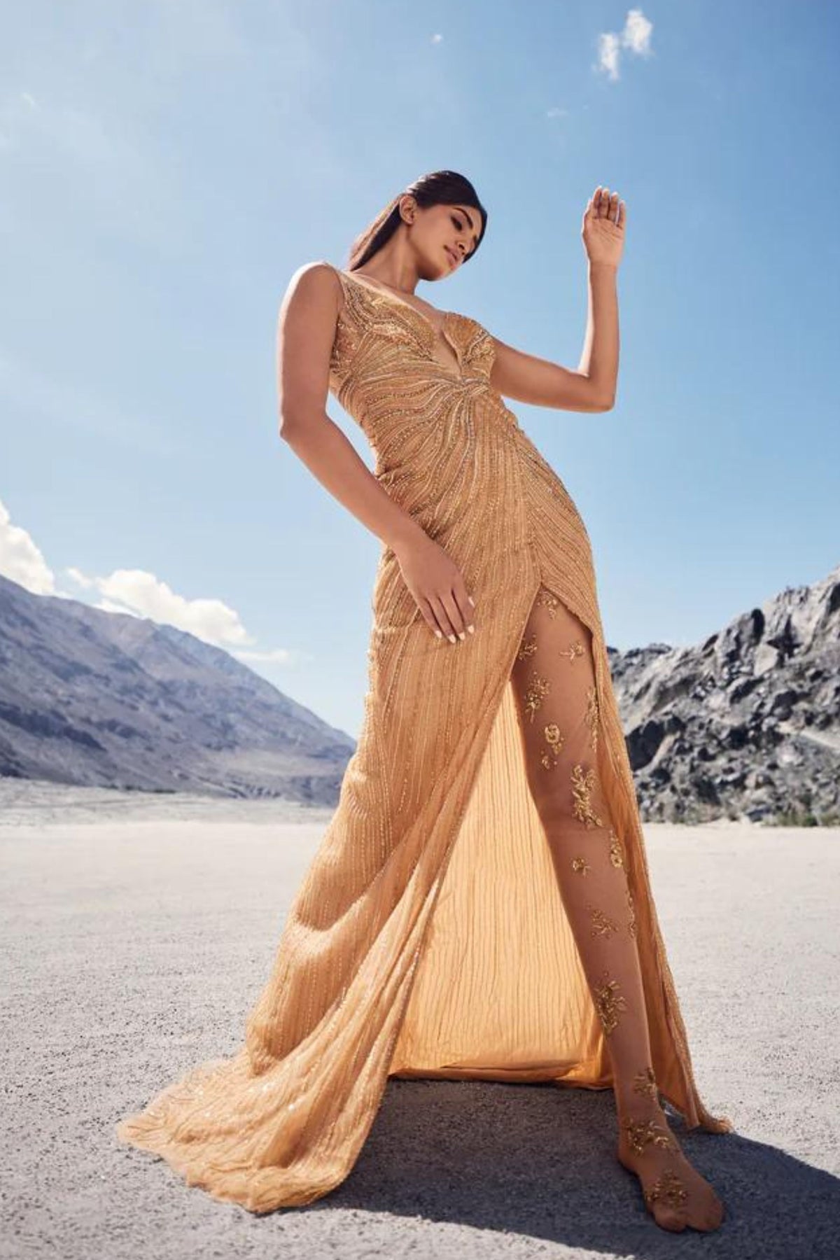 Gold slit gown