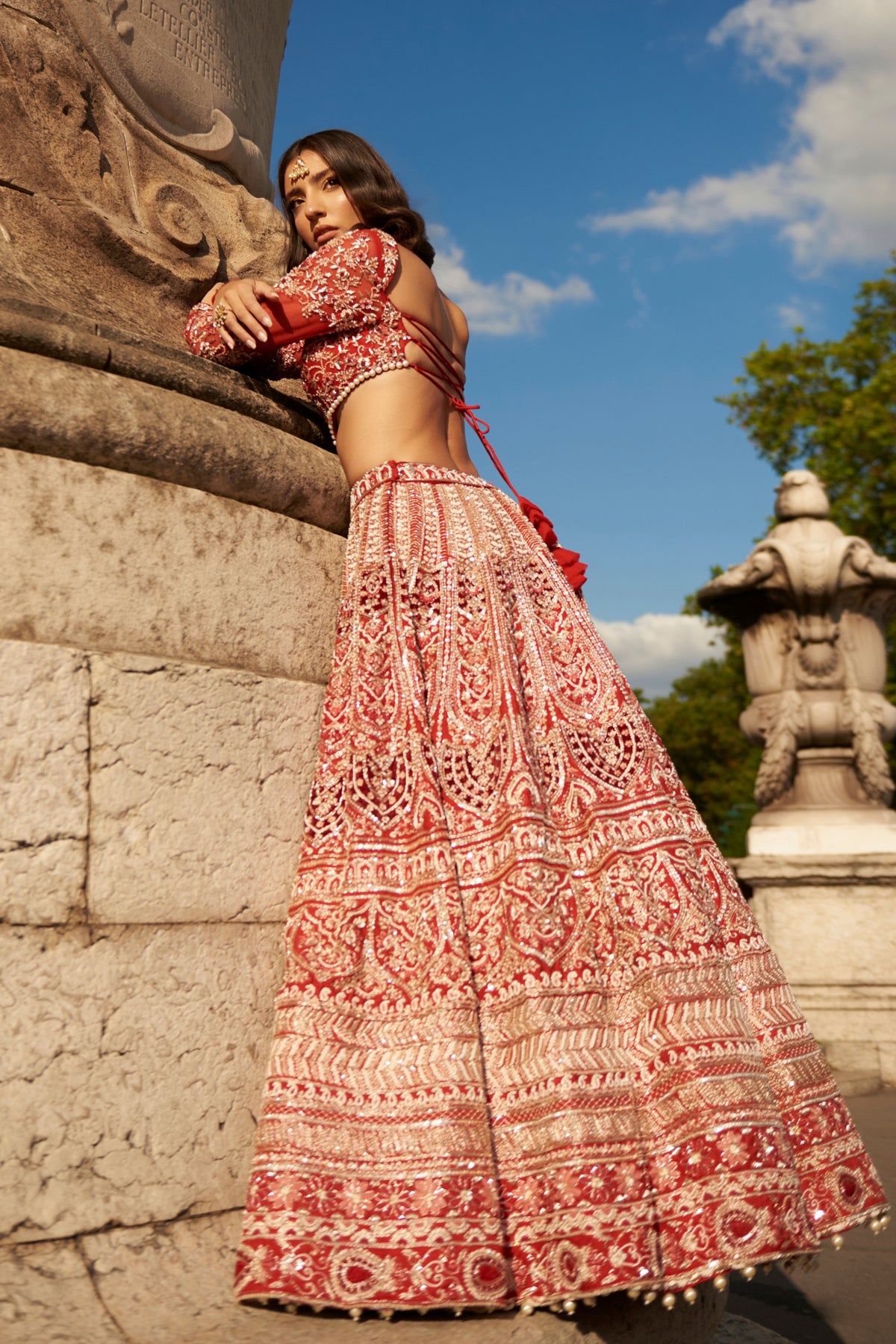 Full Sleeve Red Lehenga Set