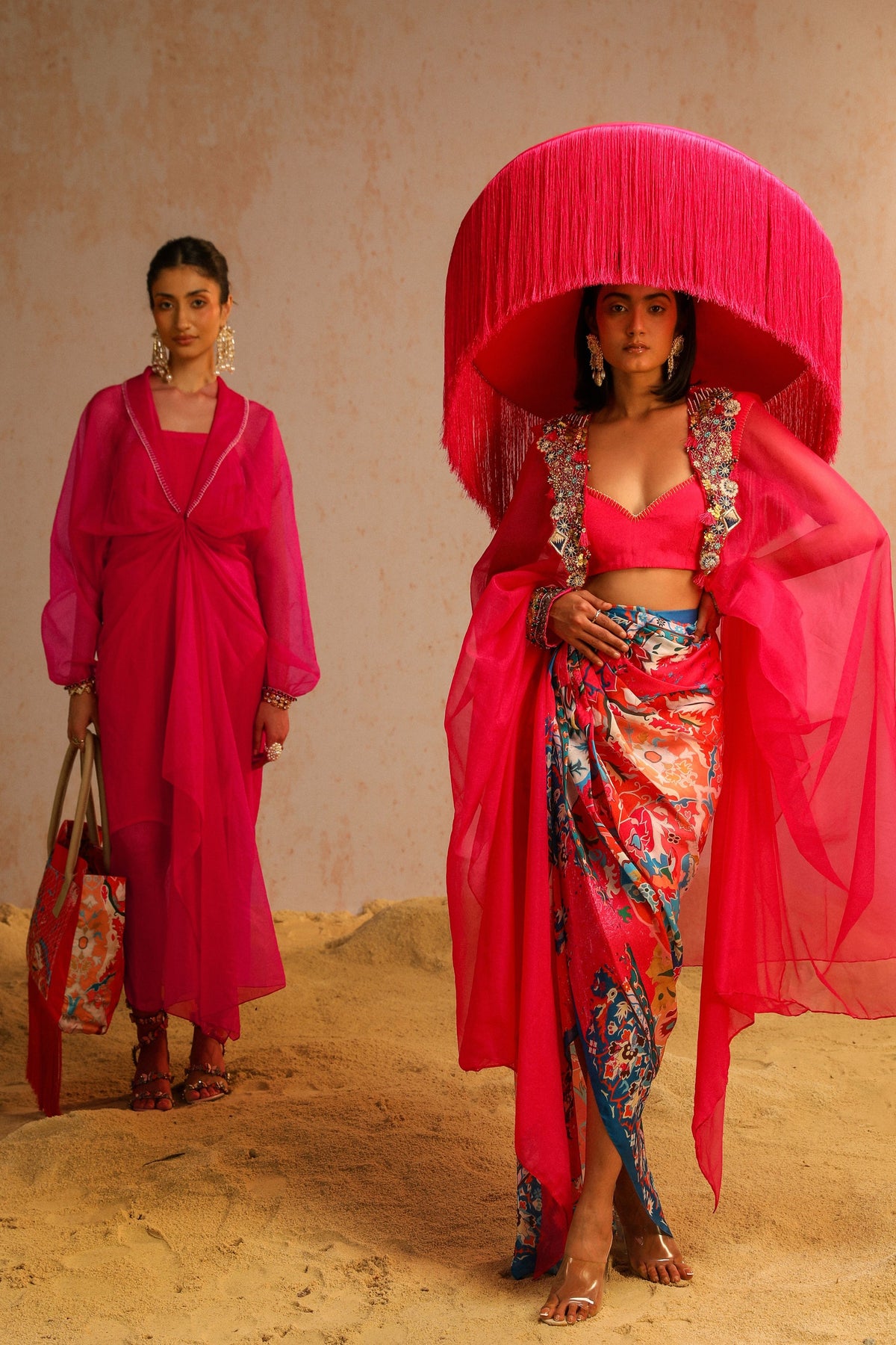 Hot Pink Dress With Cape