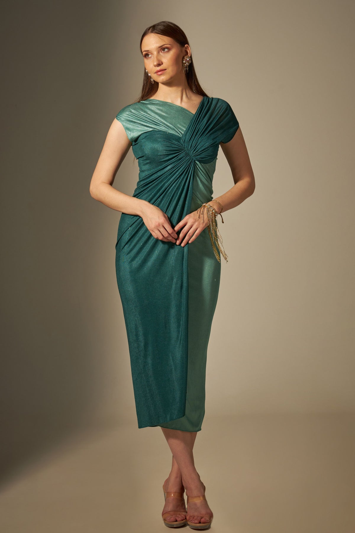 Green Stretch Draped Dress